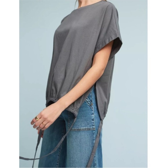 Anthropologie Teagan Oversized Top Gray Boxy Side Tie Tee Small Cotton Eri + Ali - Picture 1 of 8
